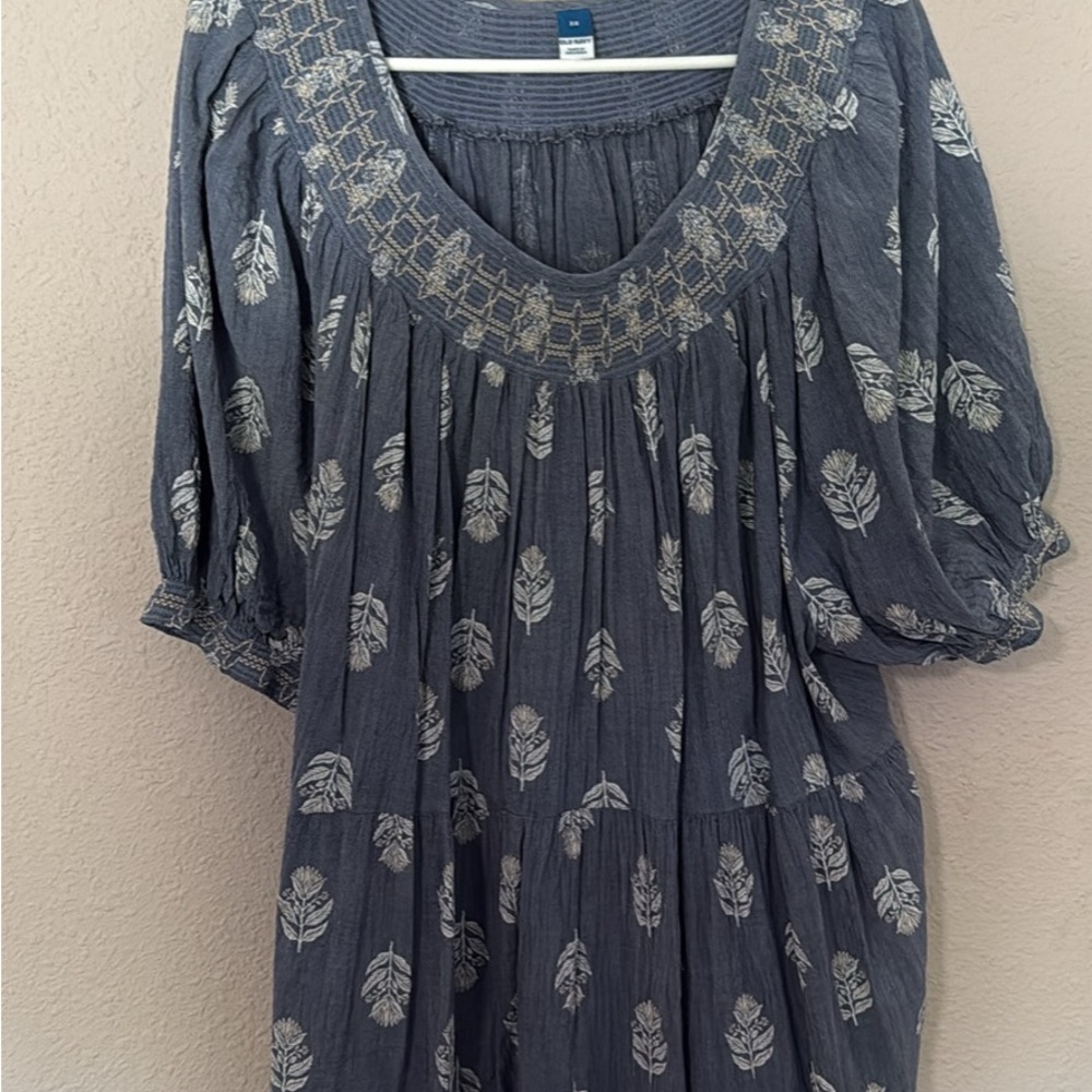 Women's Blue Feather Print Dress